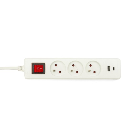 French power strip with 3 2P+T outlets and 2...