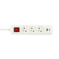 French power strip with 3 2P+T outlets and 2 USB ports. 1.5m cable.