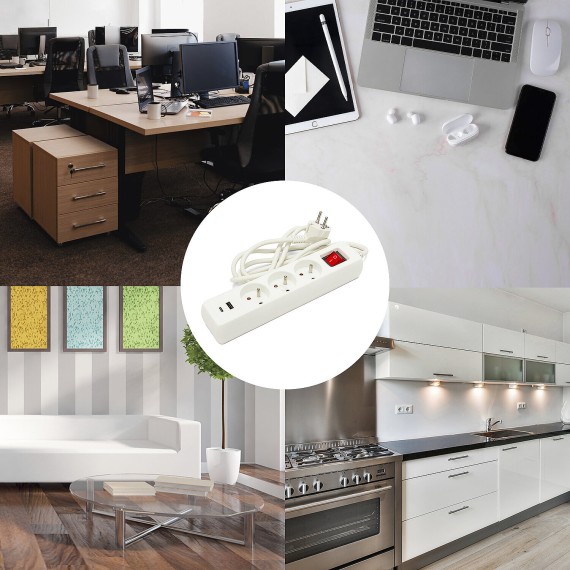 French power strip with 3 2P+T outlets and 2...