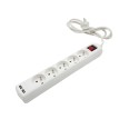 Französische Standard-Steckdosenleiste mit 5 Doppelsteckdosen (2P+T) und 2 USB-Anschlüssen. 1,5 m Kabel. Weiß.