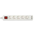 Französische Standard-Steckdosenleiste mit 5 Doppelsteckdosen (2P+T) und 2 USB-Anschlüssen. 1,5 m Kabel. Weiß.