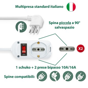 3-way power strip: 1 Schuko + 2 dual-purpose 10/16A... 2