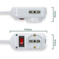 Multipresa 3 posti: 1 schuko + 2 bivalenti 10/16A. Cavo 1,4m, Spina Piccola 10A