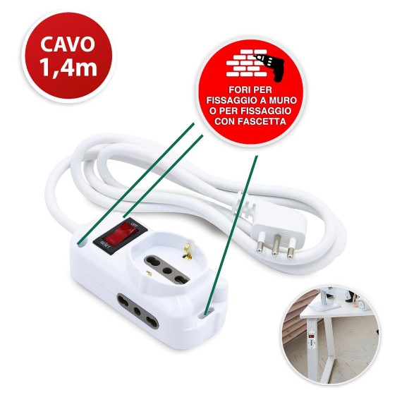 Multipresa 3 posti: 1 schuko + 2 bivalenti...