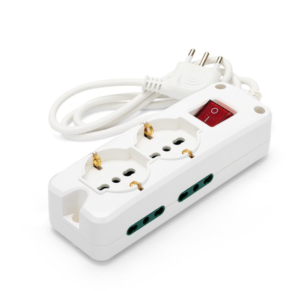 6-way power strip: 2 Schuko + 4 dual-use 10/16A...