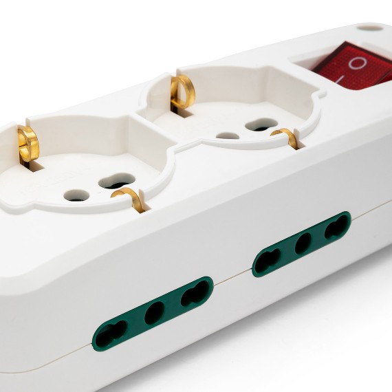 6-way power strip: 2 Schuko + 4 dual-use 10/16A...