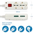 6-way power strip: 2 Schuko + 4 dual-use 10/16A sockets, 1.5 m cable and illuminated switch