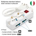 6-way power strip: 2 Schuko + 4 dual-use 10/16A sockets, 1.5 m cable and illuminated switch