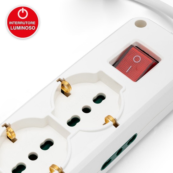 6-way power strip: 2 Schuko + 4 dual-use 10/16A...