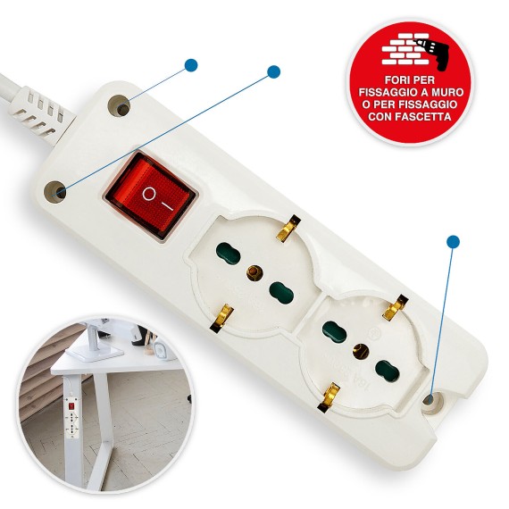 6-way power strip: 2 Schuko + 4 dual-use 10/16A...