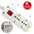 6-way power strip: 2 Schuko + 4 dual-use 10/16A sockets, 1.5 m cable and illuminated switch