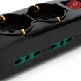Regleta de 6 enchufes: 2 tomas Schuko + 4 tomas doble uso 10/16A. Cable de 1,5m e interruptor.