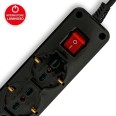 Regleta de 6 enchufes: 2 tomas Schuko + 4 tomas doble uso 10/16A. Cable de 1,5m e interruptor.