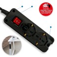 Regleta de 6 enchufes: 2 tomas Schuko + 4 tomas doble uso 10/16A. Cable de 1,5m e interruptor.