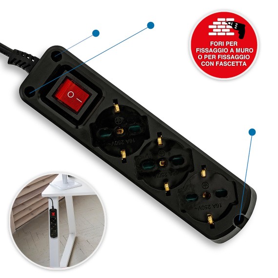 Multiprise Schuko 3 prises + 10/16 A avec...