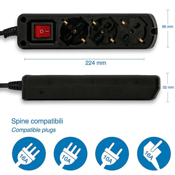 Multiprise Schuko 3 prises + 10/16 A avec...
