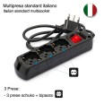 Multiprise Schuko 3 prises + 10/16 A avec interrupteur, câble de 1 m et prise 16 A