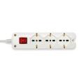 Multipresa 9 posti: 3 prese Schuko bivalenti 10/16A + 6 prese bivalenti 10/16A. Cavo 1,5m, interruttore luminoso e spina angolar
