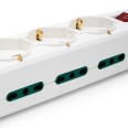 Multipresa 9 posti: 3 prese Schuko bivalenti 10/16A + 6 prese bivalenti 10/16A. Cavo 1,5m, interruttore luminoso e spina angolar
