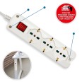 Multipresa 9 posti: 3 prese Schuko bivalenti 10/16A + 6 prese bivalenti 10/16A. Cavo 1,5m, interruttore luminoso e spina angolar