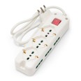 Multipresa 9 posti: 3 prese Schuko bivalenti 10/16A + 6 prese bivalenti 10/16A. Cavo 1,5m, interruttore luminoso e spina angolar