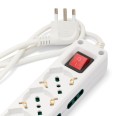 Multipresa 9 posti: 3 prese Schuko bivalenti 10/16A + 6 prese bivalenti 10/16A. Cavo 1,5m, interruttore luminoso e spina angolar