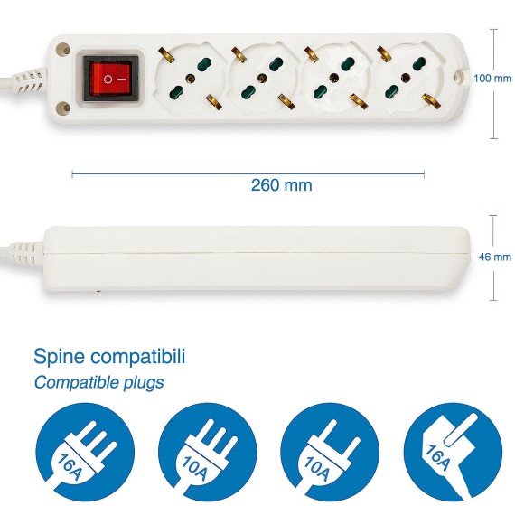 Multiprise avec interrupteur lumineux, 4 prises...