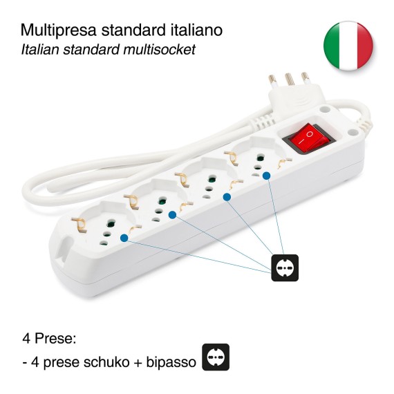 Multiprise avec interrupteur lumineux, 4 prises...