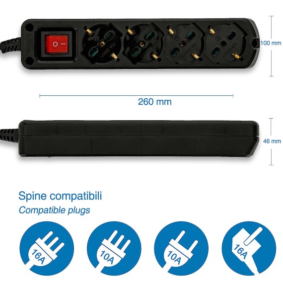 4-way multipurpose Schuko power strip + 10/16A...