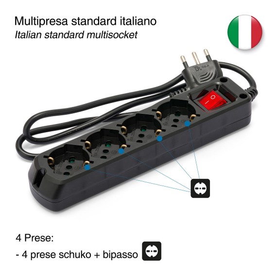 4-way multipurpose Schuko power strip + 10/16A...
