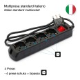4-way multipurpose Schuko power strip + 10/16A with switch, 1m cable and 16A plug