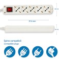 Multipurpose 5-way power strip (Schuko + 10/16A). With switch, 1.5 m cable, and space-saving plug.