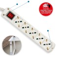 Multipurpose 5-way power strip (Schuko + 10/16A). With switch, 1.5 m cable, and space-saving plug.