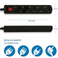 5-way multipurpose Schuko power strip + 10/16A with switch, 1m cable and 16A plug