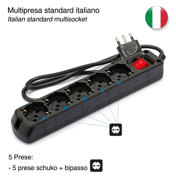 5-way multipurpose Schuko power strip + 10/16A...