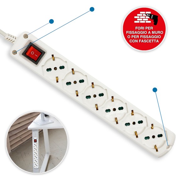 Multiprise avec interrupteur lumineux, 6 prises...