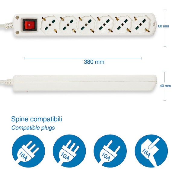 Multiprise avec interrupteur lumineux, 6 prises...