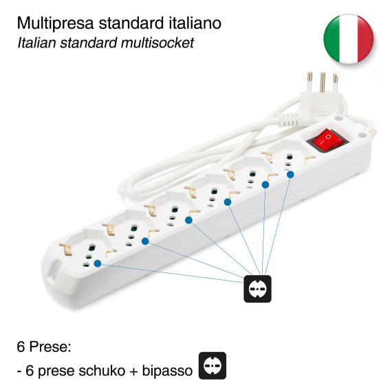 Multiprise avec interrupteur lumineux, 6 prises...