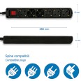Regleta multiusos Schuko de 6 tomas + 10/16A con interruptor, cable de 1m y enchufe de 16A
