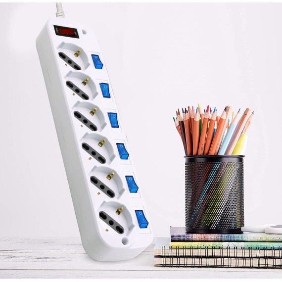 6-Way 10/16A Schuko Power Strip