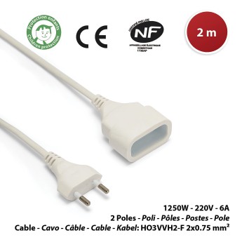 French standard electrical extension cord 2 meters, 6A... 2