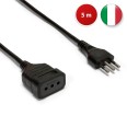 Cable alargador de 5 m, enchufe y toma de 10 A, cable negro de 3 g y 0,75 mm²