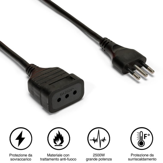 Cable alargador de 5 m, enchufe y toma de 10 A,...