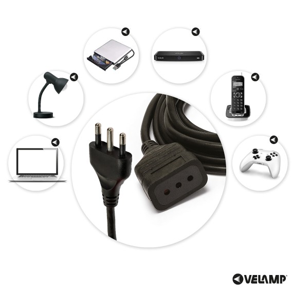 Cable alargador de 5 m, enchufe y toma de 10 A,...
