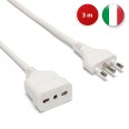 Cable alargador de 3m: enchufe 16A y toma 10/16A, color blanco. Cable 3G1 mm².