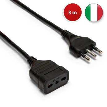 Rallonge de 3 m, prise et fiche 16 A, câble noir 3 AWG 1 mm² 2