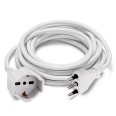 Rallonge de 5 m : prise et fiche 16 A (Schuko + 10/16 A), blanche. Câble 3G 1,5 mm².