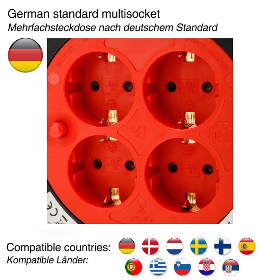 DIY Cable Reel 4 Standard Schuko Sockets,...