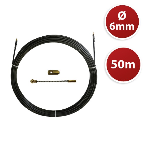 Nylon-steel cable pulling probe, black, Ø6 mm,...