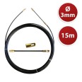 Nylon cable pulling probe, black, Ø 3 mm, 15 meters, with fixed terminals